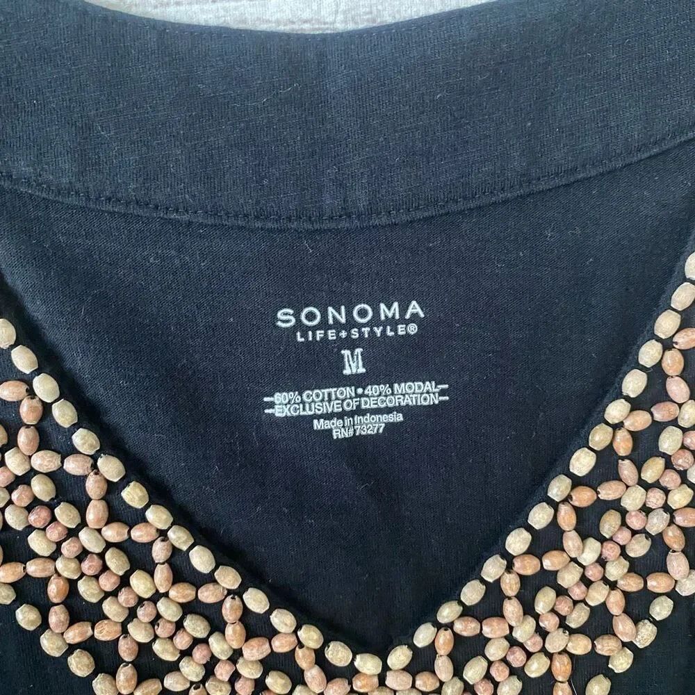 Sonoma women M cotton blend v-cut maxi dress w/wooden beading & side slits black - Picture 7 of 10